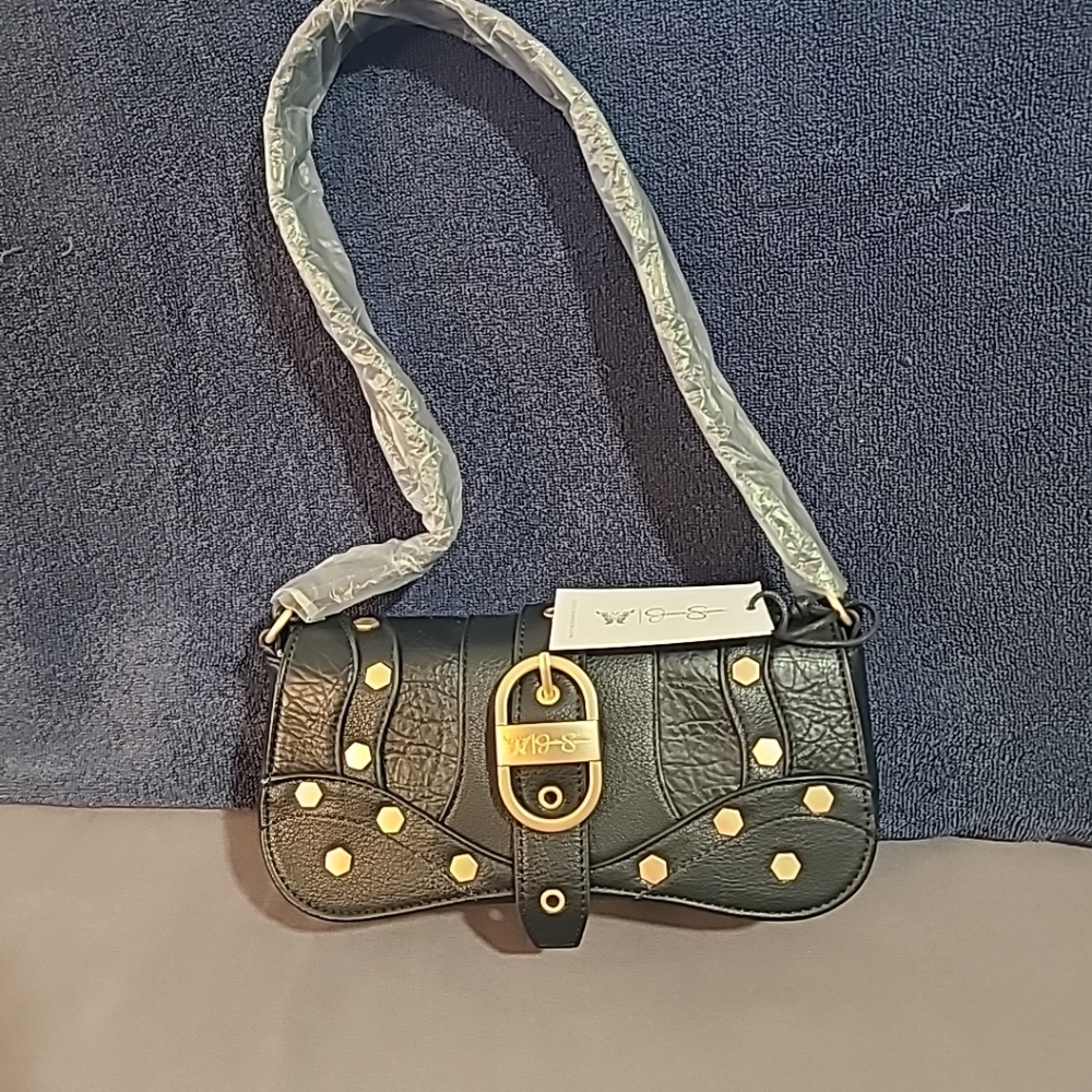 Jessica Simpson Women's Courtney Faux Leather Flap Shoulder Handbag Black, NWT